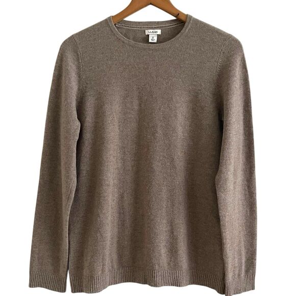LL Bean Brown Classic Cashmere Crewneck Sweater M Old Money Quiet Luxury Minimal - Picture 1 of 9